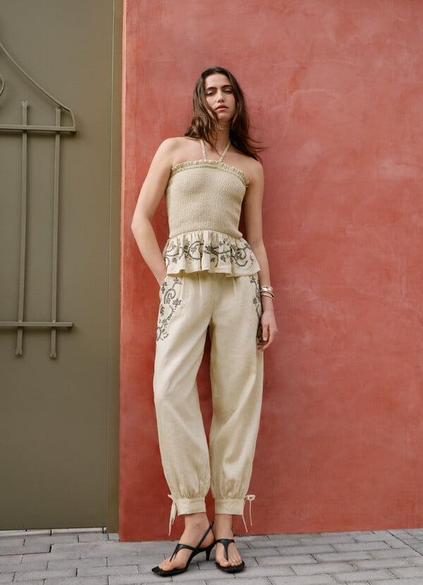 WIDE LEG LINEN TROUSERS
