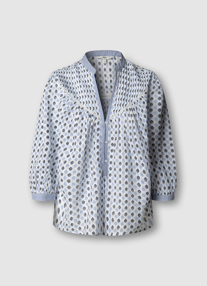 FLORAL PRINT MAO COLLAR BLOUSE