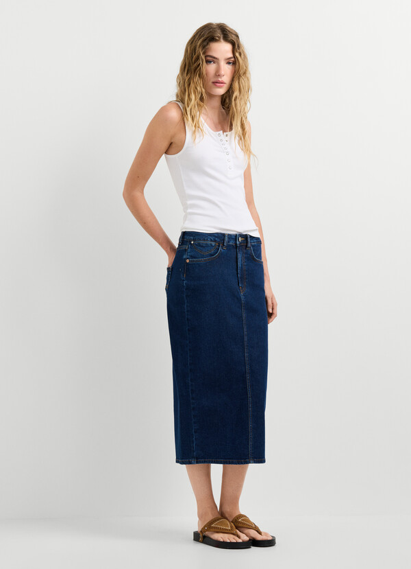 SLIM FIT DENIM MIDI SKIRT