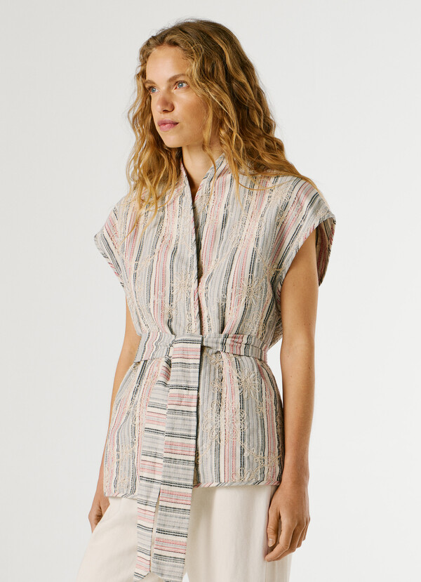 STRIPED WAISTCOAT WITH BELT