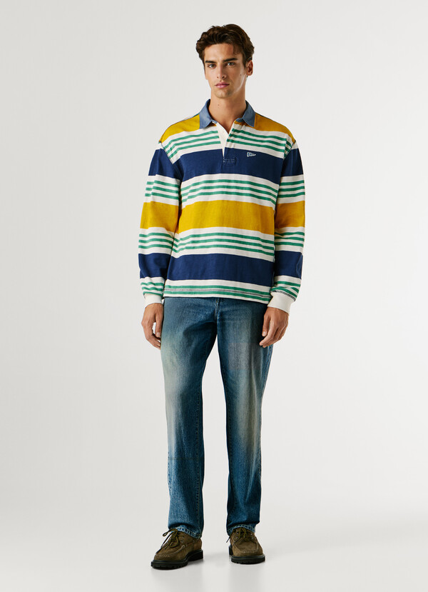 RUGBY STRIPED LONG SLEEVE POLO