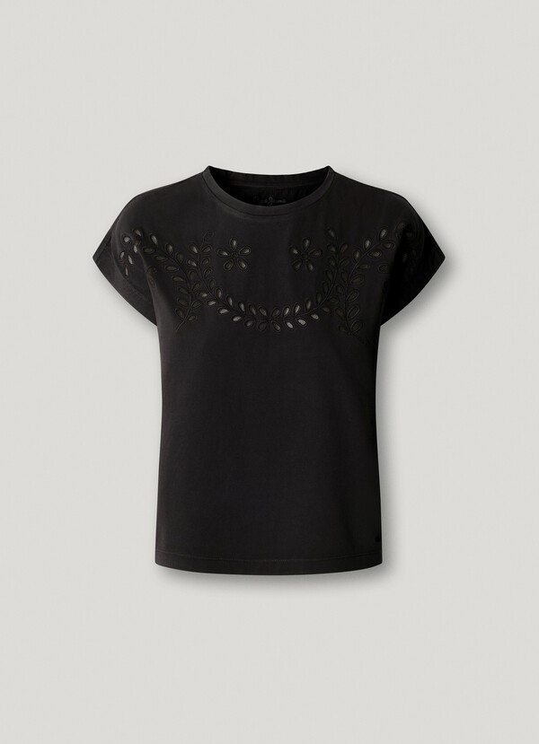T-SHIRT WITH OPENWORK FLORAL DETAILS