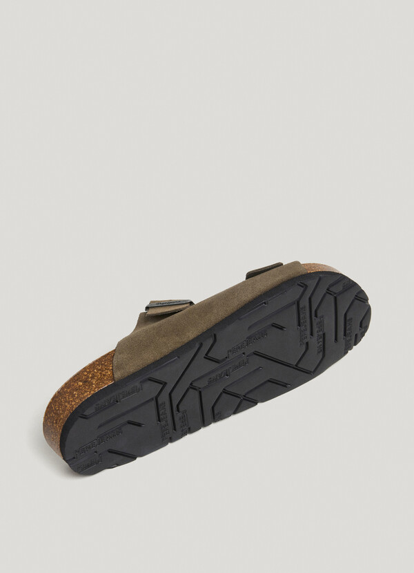 SUEDE SANDALS WITH DOUBLE BUCKLE