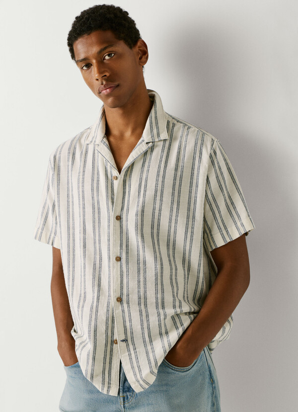 STRIPED SHIRT WITH CUBAN COLLAR