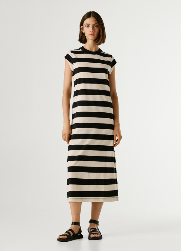 STRIPED MIDI DRESS