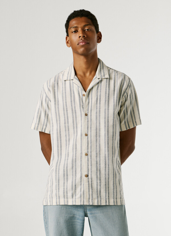 STRIPED SHIRT WITH CUBAN COLLAR