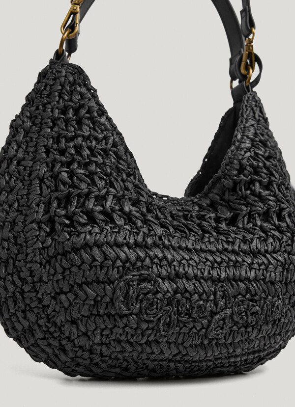 Crescent-Shaped Raffia Handbag