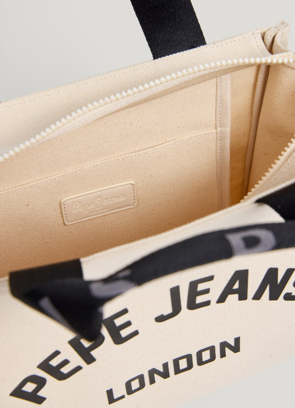 COTTON CANVAS SHOULDER BAG WITH PRINTED LOGO