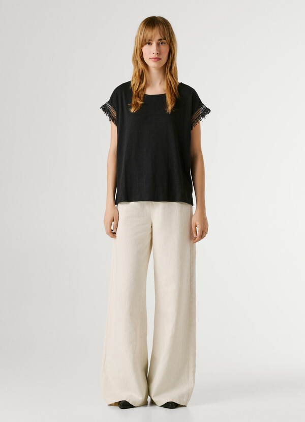 CREW NECK T-SHIRT WITH FRINGES