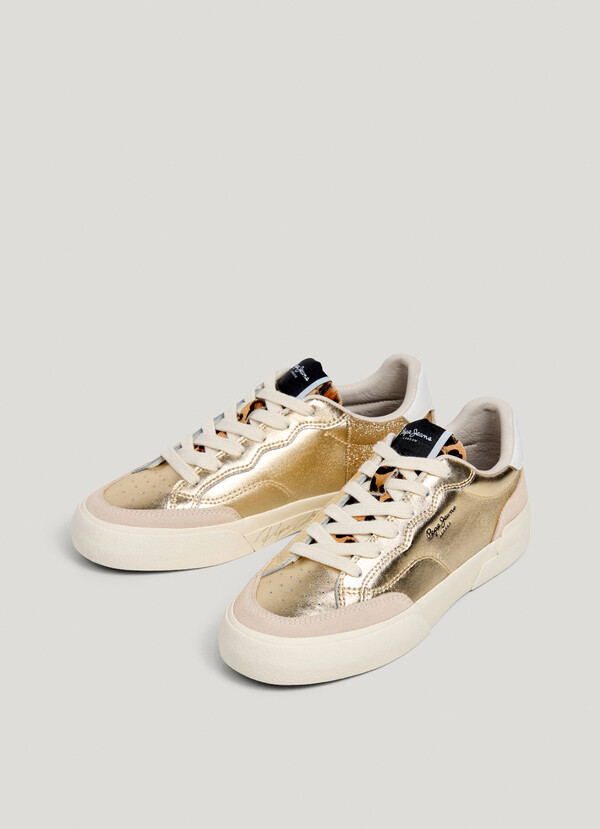 GOLDEN TRAINERS WITH ANIMAL PRINT DETAILS