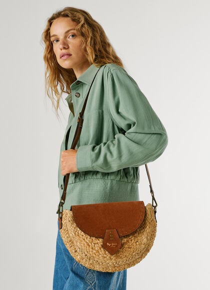 JUTE SHOULDER BAG WITH FLAP
