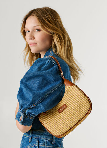 Crescent-Shaped Raffia Handbag