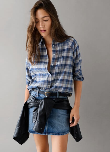PLAID RAGLAN SLEEVE SHIRT