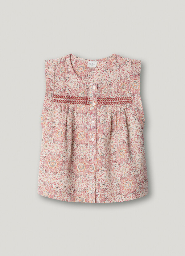 SLEEVELESS FLORAL PRINT BLOUSE