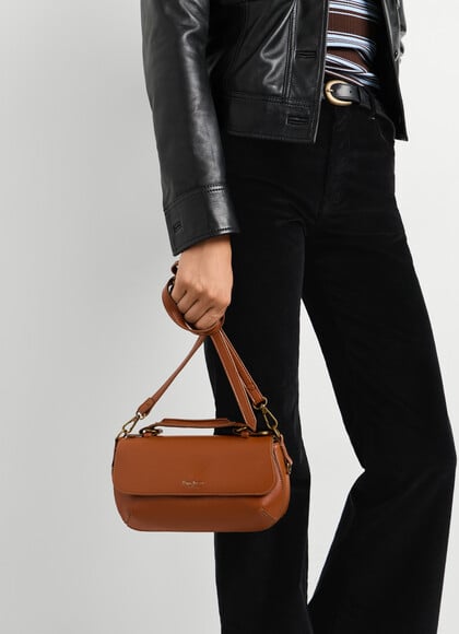 LEATHER EFFECT SHOULDER BAG WITH FLAP