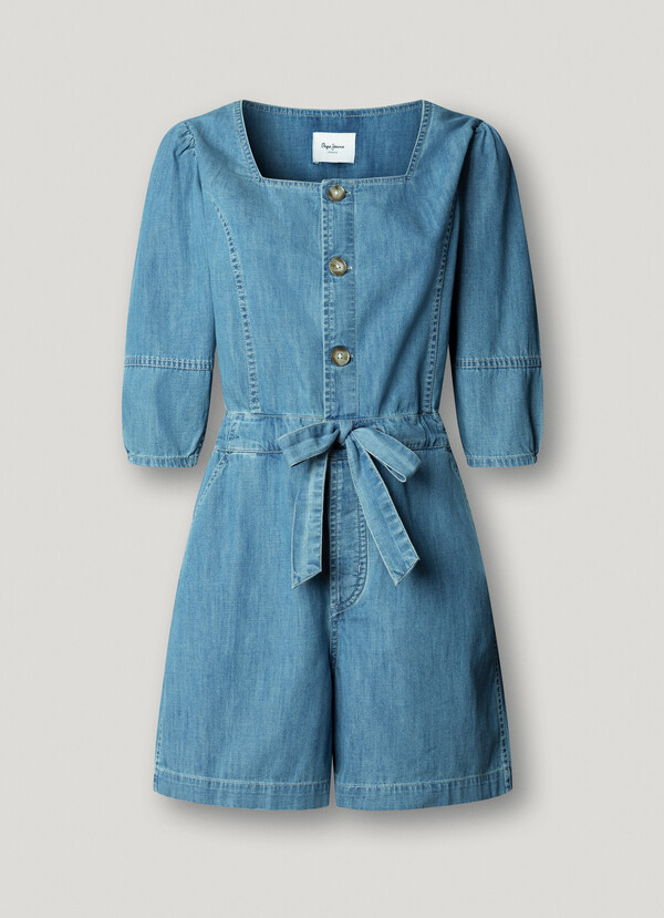 REGULAR FIT DENIM MINI JUMPSUIT