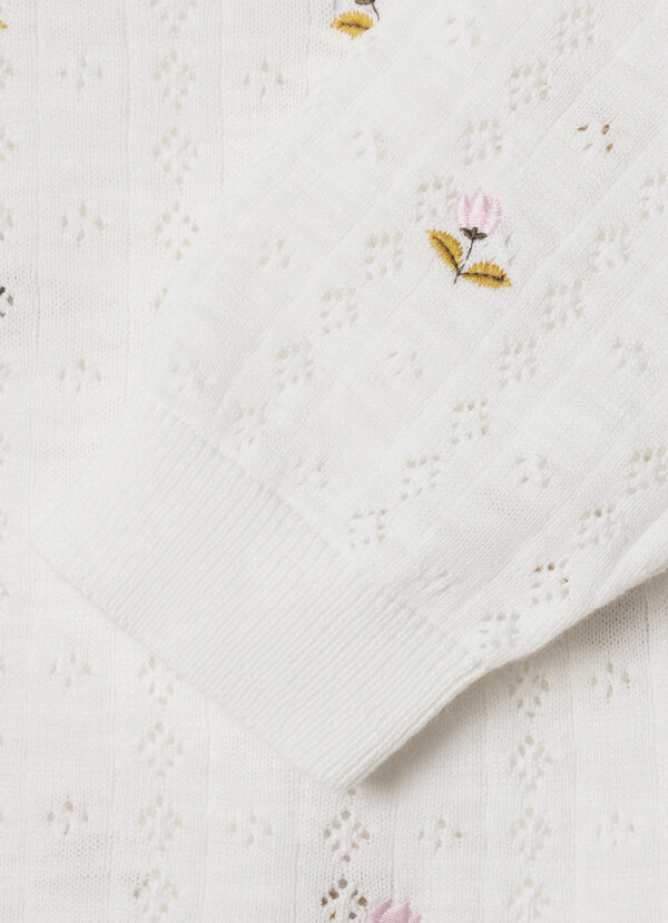 POINTELLE CARDIGAN WITH EMBROIDERED FLOWERS