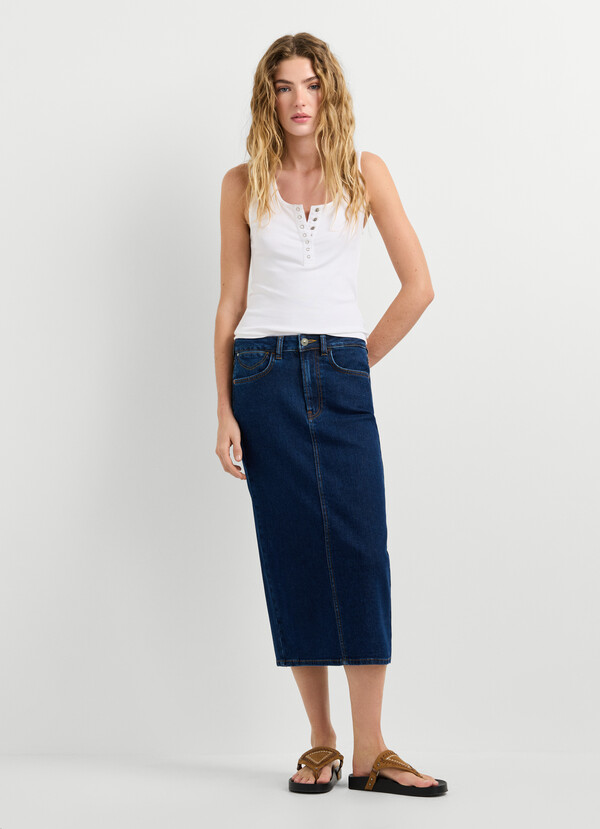 SLIM FIT DENIM MIDI SKIRT