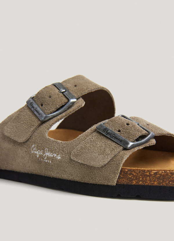 SUEDE SANDALS WITH DOUBLE BUCKLE