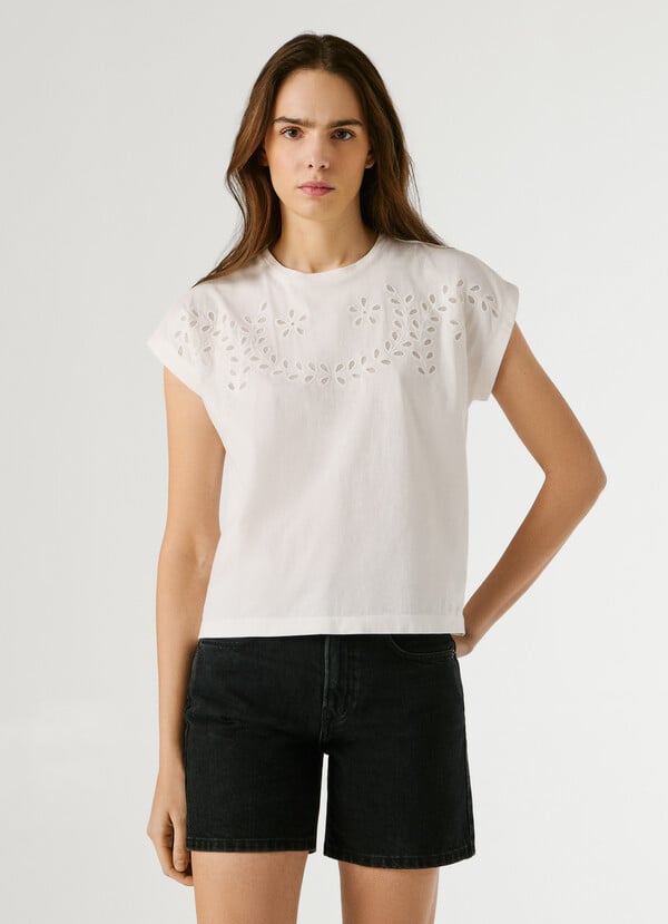T-SHIRT WITH OPENWORK FLORAL DETAILS