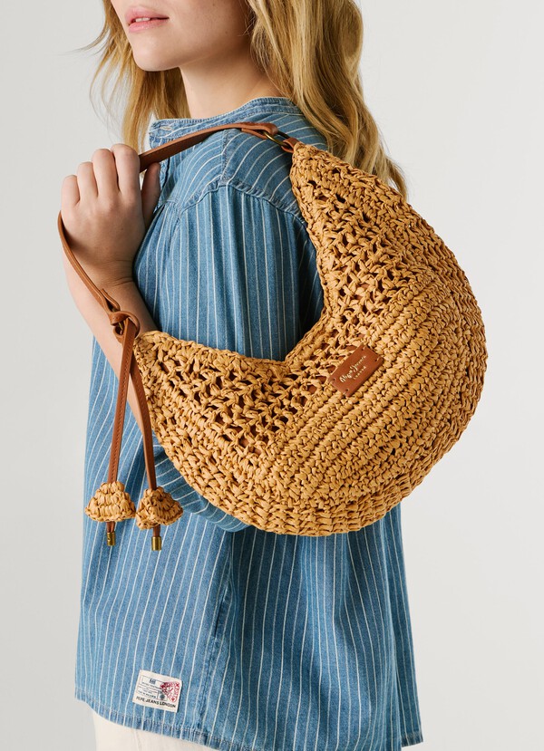 Crescent-Shaped Raffia Handbag