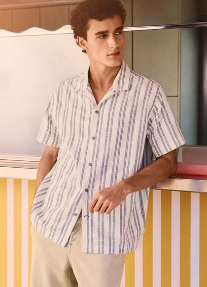 STRIPED SHIRT WITH CUBAN COLLAR