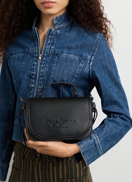 LEATHER EFFECT SHOULDER BAG WITH FLAP
