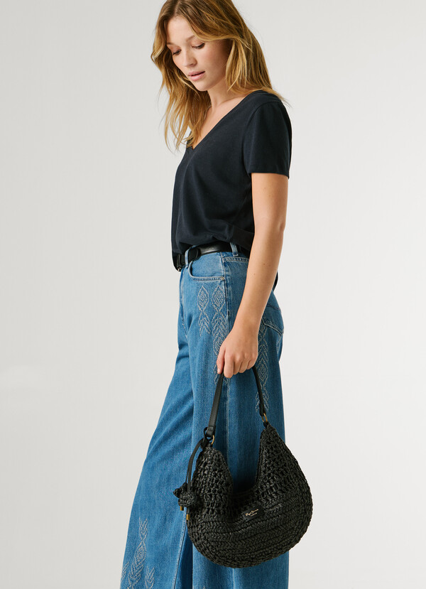 Crescent-Shaped Raffia Handbag