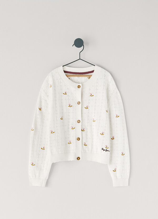 CARDIGAN POINTELLE COM FLORES BORDADAS