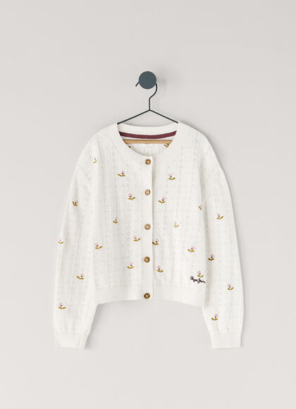 POINTELLE CARDIGAN WITH EMBROIDERED FLOWERS