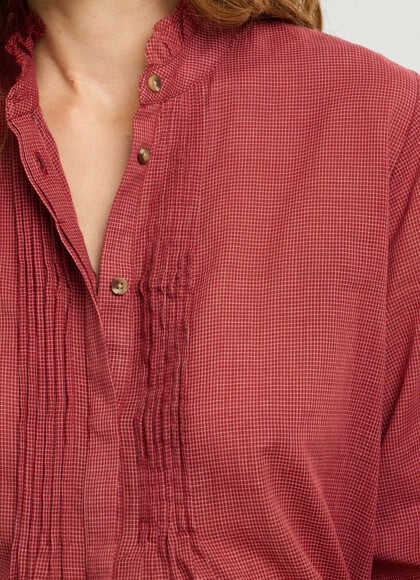CHECKED BLOUSE WITH MAO COLLAR