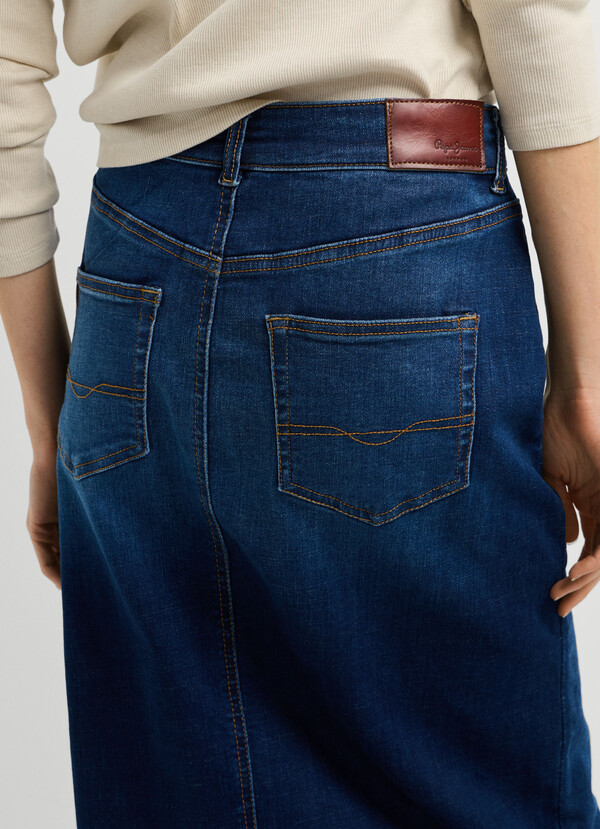 SLIM FIT DENIM MIDI SKIRT
