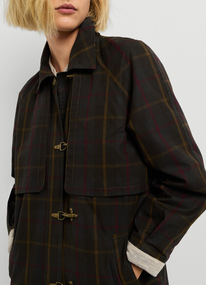 LONG CHECKED TRENCH COAT
