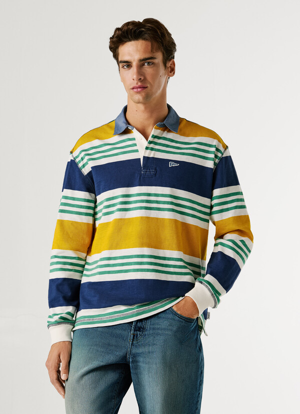 RUGBY STRIPED LONG SLEEVE POLO