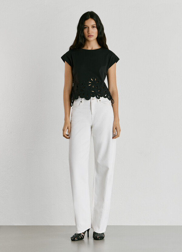 T-SHIRT WITH OPENWORK FLOWERS