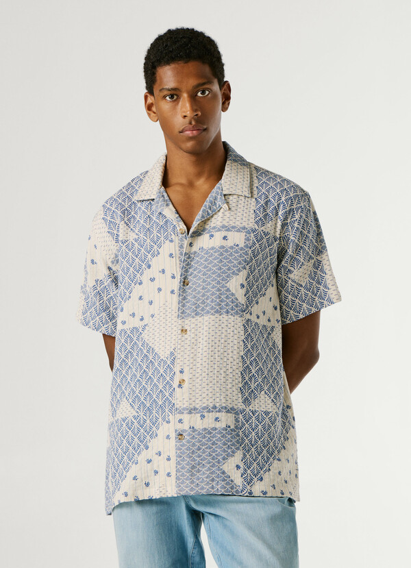 PATCHWORK SHIRT WITH CUBAN COLLAR