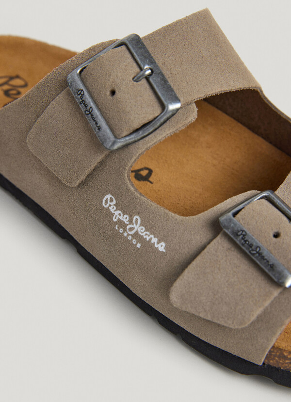 SUEDE SANDALS WITH DOUBLE BUCKLE