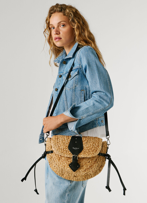 JUTE SHOULDER BAG WITH FLAP