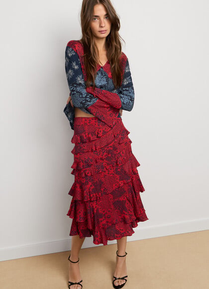 FLORAL PRINT MIDI SKIRT