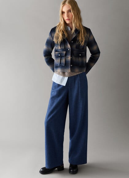 STRAIGHT FIT HERRINGBONE TROUSERS