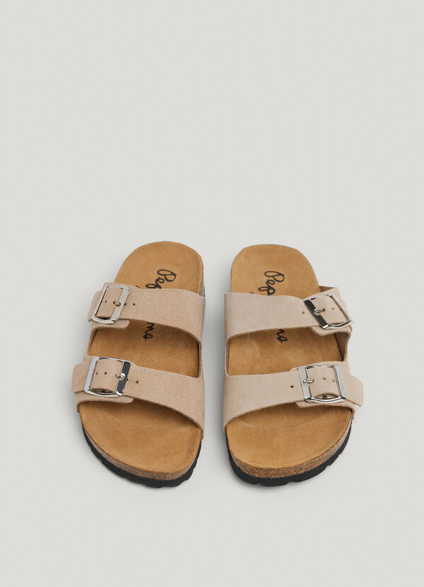 SUEDE SANDALS WITH DOUBLE BUCKLE