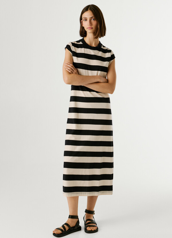 STRIPED MIDI DRESS