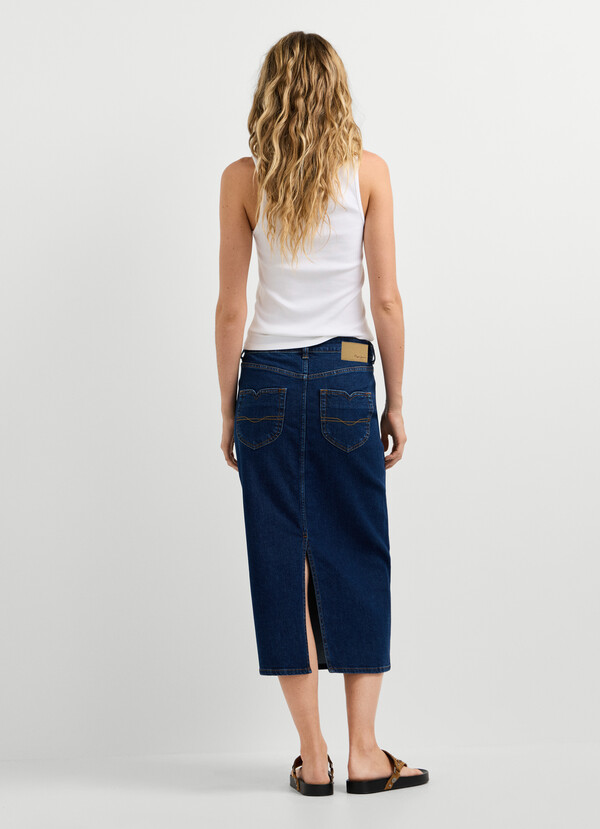 SLIM FIT DENIM MIDI SKIRT