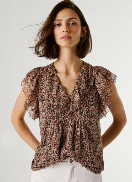 V-NECK RUFFLE BLOUSE