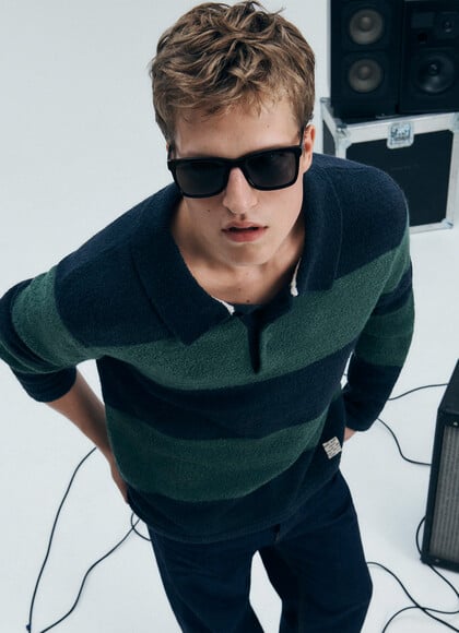 REGULAR FIT BOUCL&Eacute; POLO COLLAR JUMPER