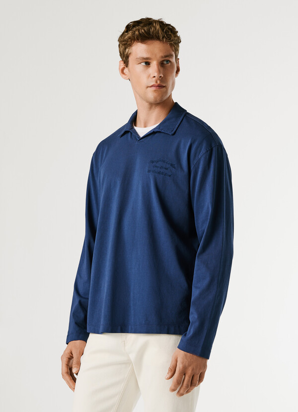 LONG SLEEVE POLO WITH EMBROIDERED LOGO