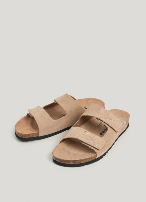 SUEDE SANDALS WITH DOUBLE VELCRO CLOSURE