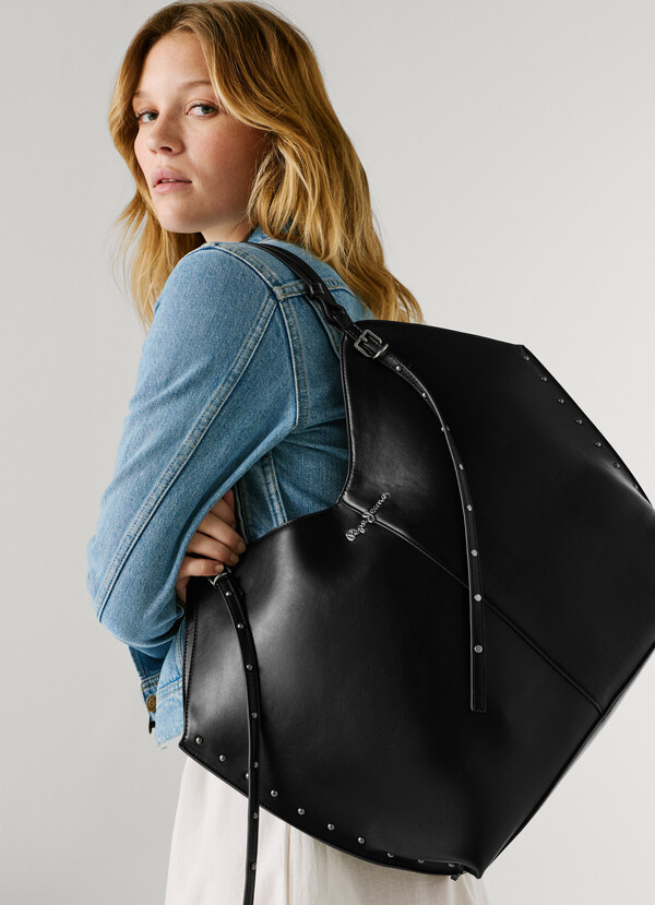 LEATHER EFFECT TOTE BAG WITH STUDS