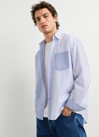 RELAXED FIT STRIPED SEERSUCKER SHIRT