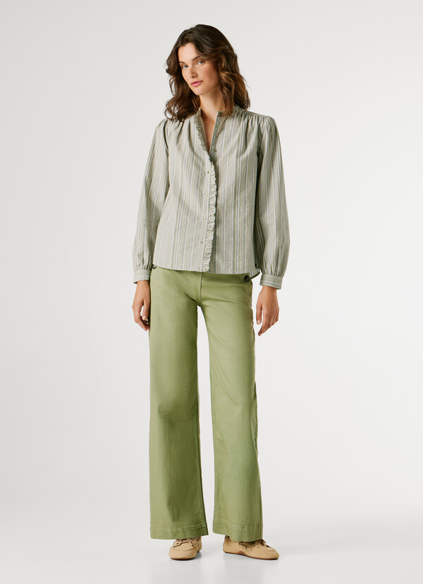 MAO COLLAR STRIPED BLOUSE